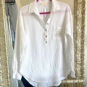 MELLODAY|White Cotton Gauze Button-Up Women's Blouse| XS|EUC